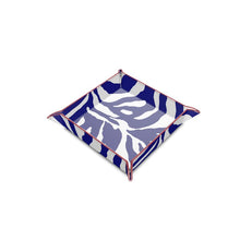 Load image into Gallery viewer, Zebra Blue Primrose Leather Trinket Tray w Red
