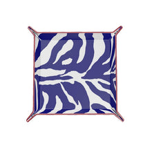 Load image into Gallery viewer, Zebra Blue Primrose Leather Trinket Tray w Red
