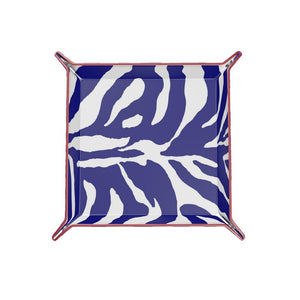 Zebra Blue Primrose Leather Trinket Tray w Red