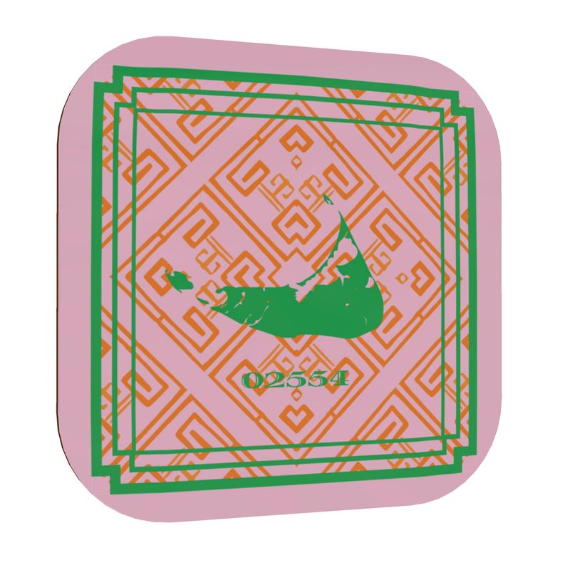 Nantucket Zip Code Coasters in Pink, Orange and Green