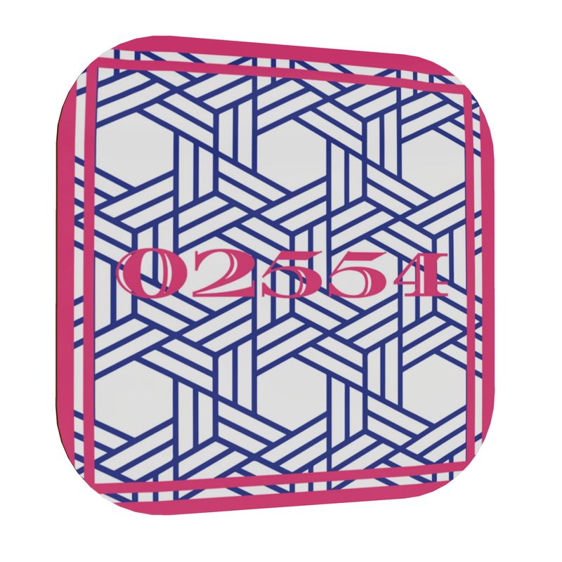 Nantucket Zip Code coasters in Pink and Blue Rattan