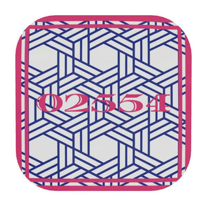 Nantucket Zip Code coasters in Pink and Blue Rattan