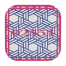 Load image into Gallery viewer, Nantucket Zip Code coasters in Pink and Blue Rattan
