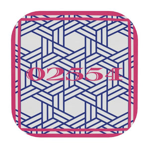 Nantucket Zip Code coasters in Pink and Blue Rattan