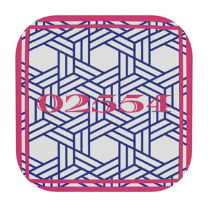 Nantucket Zip Code coasters in Pink and Blue Rattan