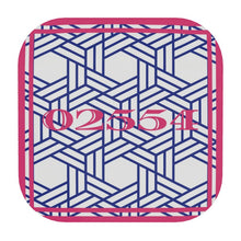 Load image into Gallery viewer, Nantucket Zip Code coasters in Pink and Blue Rattan
