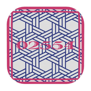 Nantucket Zip Code coasters in Pink and Blue Rattan