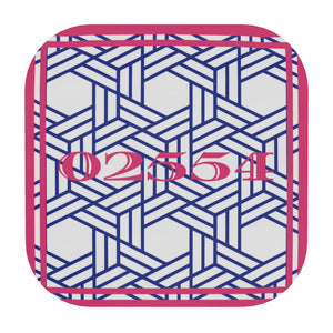 Nantucket Zip Code coasters in Pink and Blue Rattan