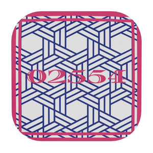 Nantucket Zip Code coasters in Pink and Blue Rattan