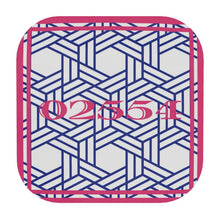 Load image into Gallery viewer, Nantucket Zip Code coasters in Pink and Blue Rattan
