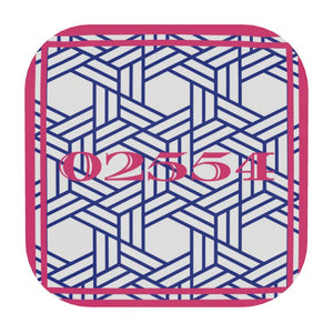 Nantucket Zip Code coasters in Pink and Blue Rattan