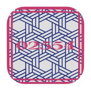 Nantucket Zip Code coasters in Pink and Blue Rattan
