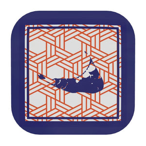 Orange Rattan Nantucket Coaster in Orange and Blue