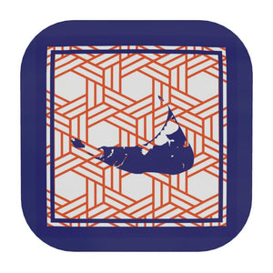 Orange Rattan Nantucket Coaster in Orange and Blue