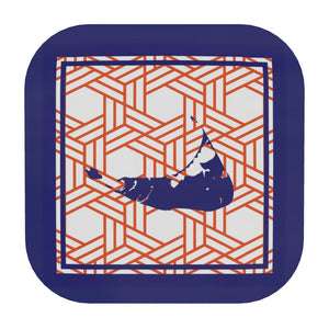 Orange Rattan Nantucket Coaster in Orange and Blue