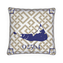 Load image into Gallery viewer, Nantucket (Sconset) Blue and Tan Fret Pillow
