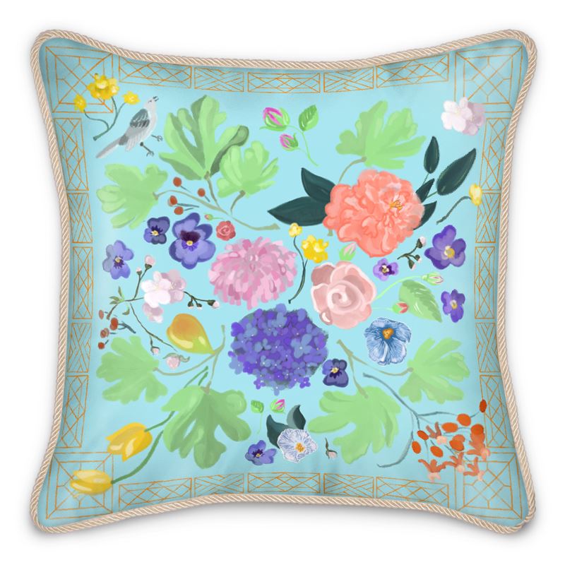 Little Mountain Pillow/Cushion in Light Blue and Orange