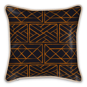 Little Mountain Silk Pillow/Cushion in Dark Navy and Orange