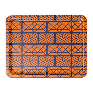 Blue on Orange Chippendale Tray