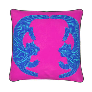 Tigers Talking Luxury Pillow/Cushion Magenta/Electric Blue