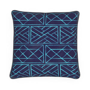 Luminous Light Blue on Navy Little Mountain Chippendale Pillow/Cushion