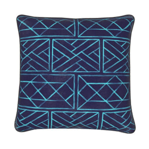 Luminous Light Blue on Navy Little Mountain Chippendale Pillow/Cushion