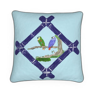 Parrots in Blue Bamboo Pillow/Cushion