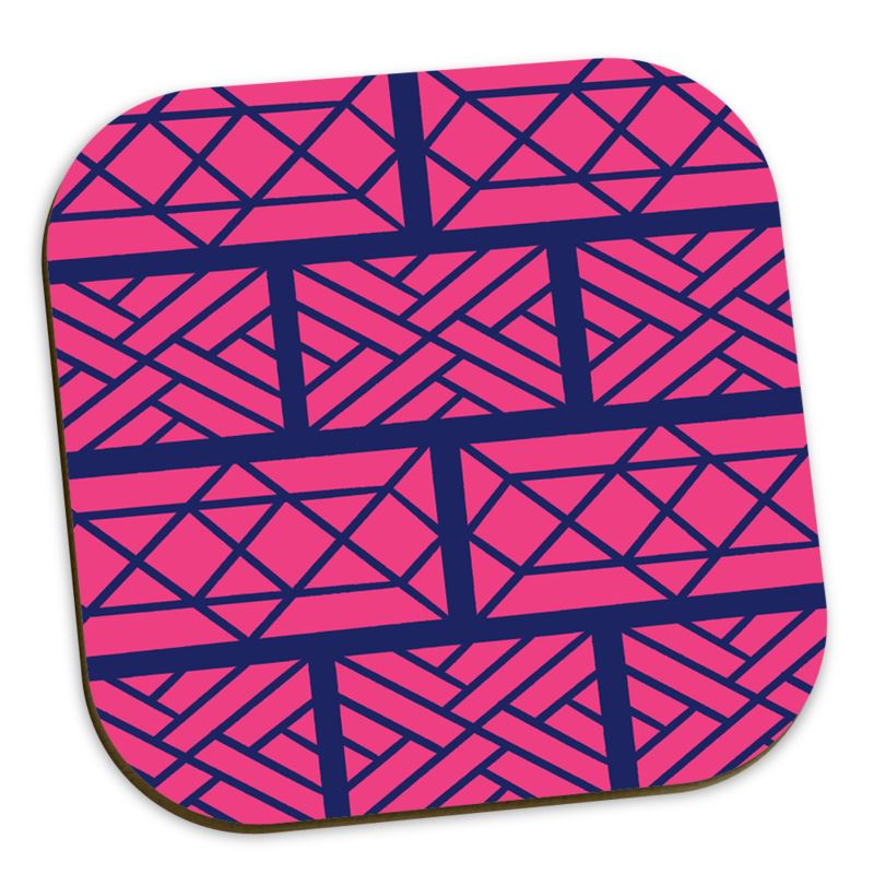 Hot Pink and Navy Chippendale Coasters