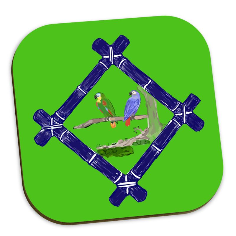 Parrots on a Branch with Bamboo Coasters