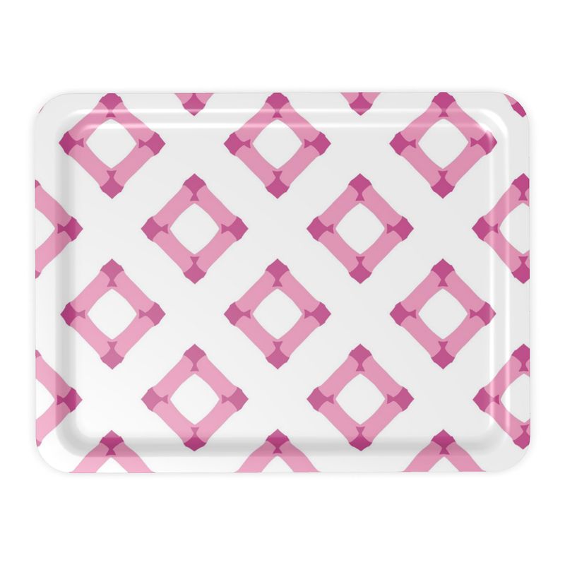 Pink and Pink Bamboo Decorative Tray